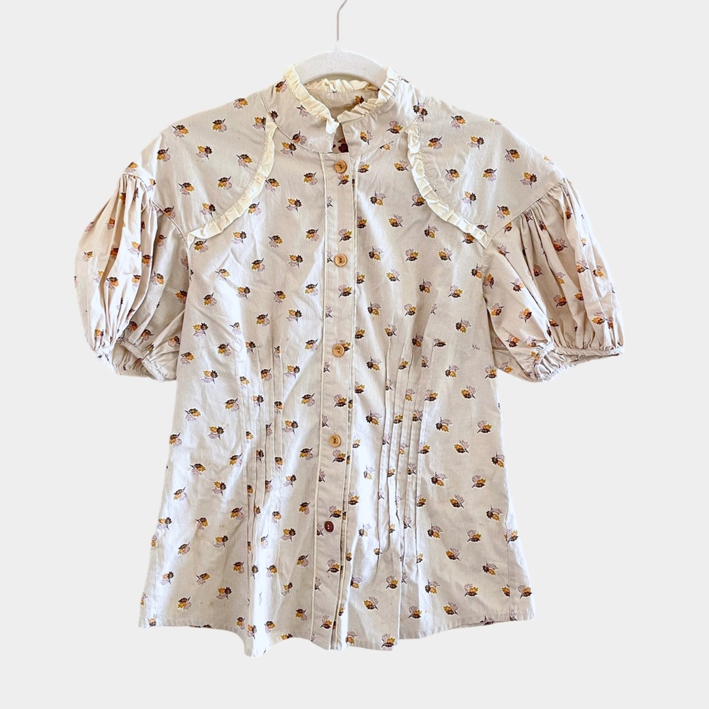 Vintage Free People Cottagecore Balloon Sleeve Button Down Blouse